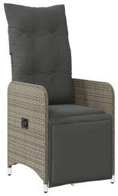 Cadeiras jardim reclináveis 2 pcs com mesa vime PE cinzento