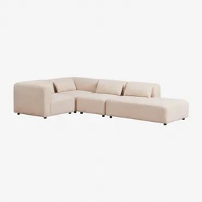 Sofá Modular De Canto Em L De 4 Peças Com Chaise Longue Direita Fogler Tecido Pele De Borrego Bege Creme - Sklum