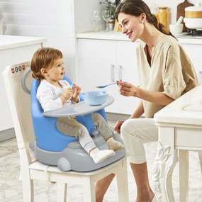 Elevador de cadeira para bebé com rodas universais com base destacável de travão e bandeja 57 x 43 x 45 cm azul