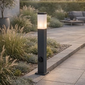 Candeeiro de exterior cinzento escuro 80 cm com tomada IP44 - Malios