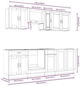 8 peças armário de cozinha conjunto Kalmar branco brilhante