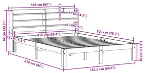 Estrutura de cama c/ cabeceira 150x200 cm pinho maciço branco