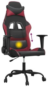 Cadeira gaming massagens couro artificial preto/vermelho tinto