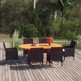 vidaXL 7 pcs conjunto de jantar para jardim vime PE preto