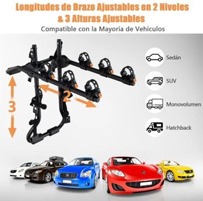 Porta-bicicletas para porta-bagagens carro com capacidade para 3 bicicletas montado com comprimento e ângulo ajustáveis preto