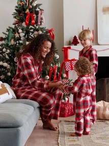 Pijama em flanela coleção cápsula de Natal, para mulher quadrados vermelho