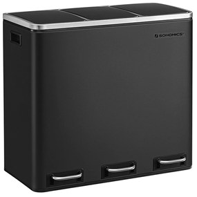 Lixeira de reciclagem com 3 compartimentos e pedal. | SONGMICS | 61 x 34 x 55,5 cm | preto | LTB54BK.