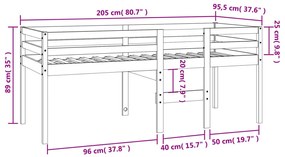 Cama alta 90x200 cm madeira de pinho maciça castanho cera