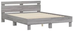 Estrutura cama c/ cabeceira/luzes LED 140x200cm cinzento sonoma