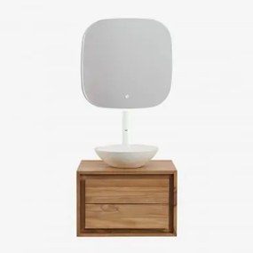 Conjunto De Móvel De Casa De Banho Suspenso Em Madeira De Teca Jabari Madeira De Teca & Cimento Redondo Branco Ø40 Cm Zavion & Quadrado - Sklum