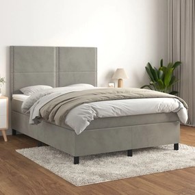 vidaXL Cama com molas/colchão 140x190 cm veludo cinzento-claro