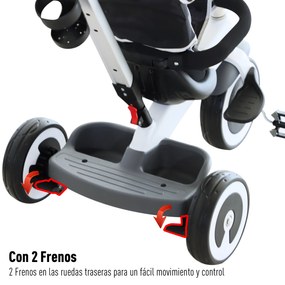 HOMCOM triciclo bebê 4 em 1 s para crianças +18 meses Evolutivo capuz Barra Destacável Controle Parental Brinquedo de aprendizagem Cinza