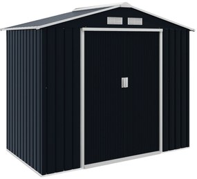 Outsunny Abrigo de Jardim 213x130x185cm Abrigo de Jardim Metálico de Exterior com 2 Portas Deslizantes e 4 Janelas Cinza Escuro