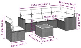 7 pcs conjunto de sofás p/ jardim c/ almofadões vime PE preto