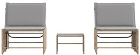 Espreguiçadeiras com mesa 2 pcs vime PE bege