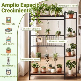 Estante de Arrumação e Bengaleiro Industrial, 113 x 29,5 x 156,5 cm, 6 Ganchos e 6 Prateleiras, Castanho+Preto
