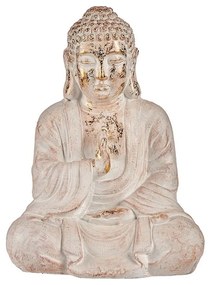 Figura Decorativa para Jardim Buda Branco/Dourado Poliresina (23,5 x 49 x 36 cm)