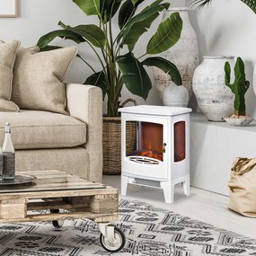 Lareira elétrica com design neo-retro, 900-1800 W, simulação de chamas com LED e luminosidade ajustável, em aço e ABS branco