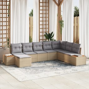 Conjunto de Sofá de Jardim vidaXL de 8 Peças com Almofadas Bege em Rat