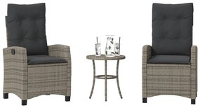 vidaXL 3 pcs conjunto bistrô com almofadões vime PE cinza