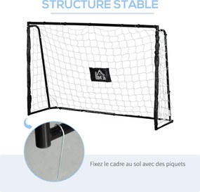 Baliza de futebol com estrutura metálica, rede em PE, estacas e ferramentas incluídas; dim. 186 x 62 x 123 cm; preto e branco