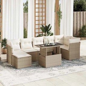 vidaXL 8 pcs conjunto de sofás p/ jardim com almofadões vime PE bege