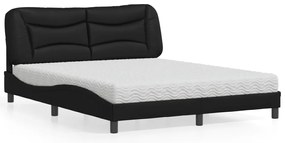 Cama com colchão 160x200 cm couro artificial preto