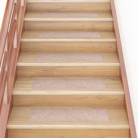 vidaXL Tapetes de escada autoadesivos 15 peças 76x20 cm marrom claro retangular