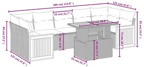 8 pcs conjunto sofás de jardim com almofadões vime PE preto