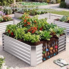 Floreira Elevada para Flores, Frutas e Ervas, 124 x 124 x 44,5 cm, Fundo Aberto, Prateado