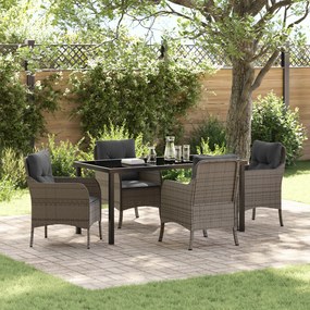 vidaXL Conjunto de Jantar de Jardim com Almofadas Cinza Vime Poliéster