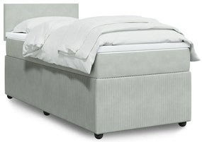 Cama com molas/colchão 90x190 cm veludo cinza-claro