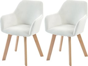 Conjunto de 2 Cadeiras de Jantar Modernas Estofadas em Veludo com Pernas de Madeira 54x57x80 cm Creme