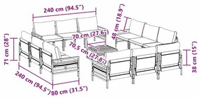 Conjunto de Sofá de Jardim 13 pcs Cinzento-escuro Aço