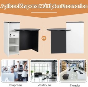 Balcão de recepção oval 120 x 70 x 100 cm com gaveta com fechadura Prateleira ajustável Balcão de retalho para caixa Branco