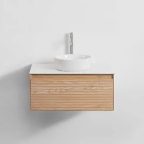 Conjunto De Móveis De Banheiro Em Madeira Tedrik Ash Castanho Fresno & Cerâmica Redonda Branca Ø40 Cm Lenka & Sem - Sklum