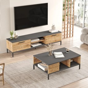Conjunto de Mobiliário de Sala RL5 – Pinho Atlântico e Antracite – TV: