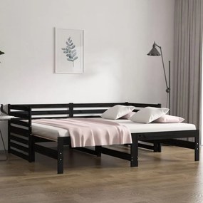 Sofá-cama de puxar 2x(80x200) cm pinho maciço preto