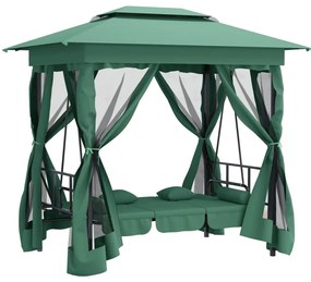 Gazebo de jardim c/ banco baloiço conversível tecido/aço verde