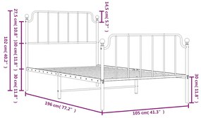 Estrutura de cama com cabeceira e pés 100x190 cm metal branco