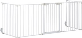 PawHut Barreira de Segurança para Animais de Estimação Barreira Dobrável de 5 Painéis com Fechadura Inteligente 300x74,5 cm Branco | Aosom Portugal