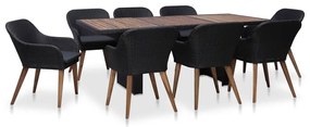 vidaXL 9 pcs conjunto jantar exterior com almofadões vime PE preto