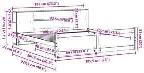 Cama com estante sem colchão 180x200 cm pinho maciço branco