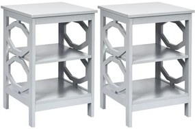 Mesa de cabeceira de 3 níveis com 2 peças, mesa lateral para sofá, prateleira de armazenamento e exposição - branca