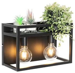 Candeeiro de parede industrial preto com prateleira 2 luzes - Cage Rack Industrial