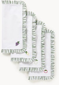 Guardanapos de tecido com bordados e folhos Melony, conjunto de 4