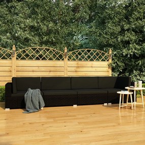 vidaXL Conjunto sofás de jardim c/ almofadões 4 pcs vime PE preto