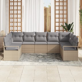 Conjunto de Sofá de Jardim vidaXL de 9 Peças com Almofadas de Vime Bej