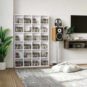 Móvel multimédia com capacidade para 456 CDs/336 DVDs - estante de madeira com prateleiras ajustáveis, 89 x 130,5 cm, branco