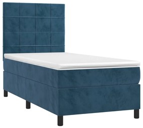 Cama box spring c/ colchão/LED 90x200 cm veludo azul-escuro